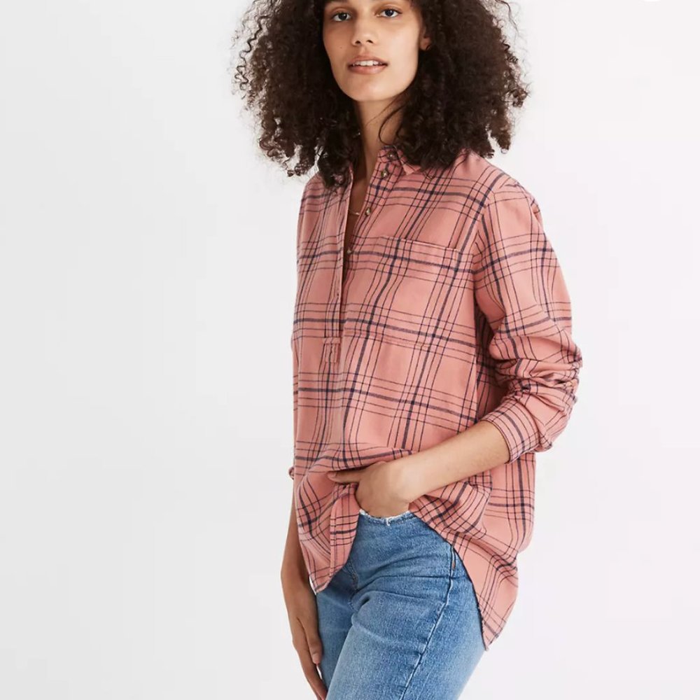 Madewell Flannel Popover Shirt in Colcord Plaid Size Small